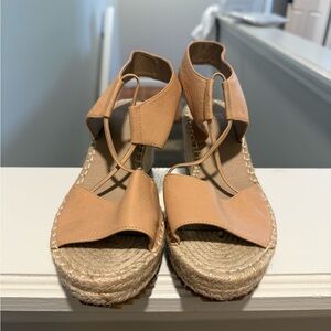Eileen Fisher Tan Leather Espadrille Platform Sandals